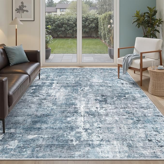Soalmost Abstract Area Rug 6x9 for Living Room Washable Rugs Blue/Grey | by Soalmost
