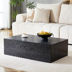 39.3'' Wood Coffee Table with Black Wood Grain, Rectangular Low Tables - Image 5
