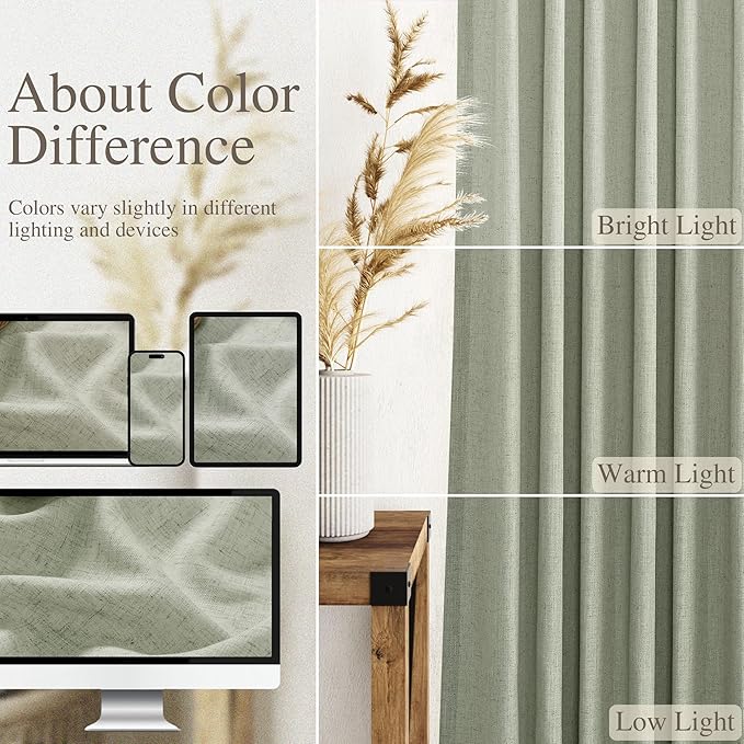 Sage Green Semi Sheer Curtains 72 Inches Long 2 Panels Set - Image 4