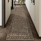 2x8 Brown Vintage Floral Washable Runner Rug by HUGEAR
