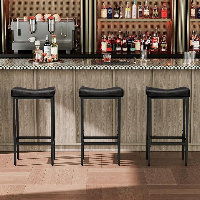 HOOBRO Bar Stools, Counter Height Bar Stools, Saddle Stools, 24.8" Barstools - Image 4