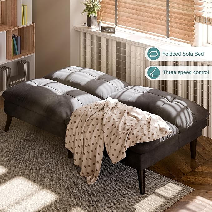 Shintenchi Futon Sofa Bed, Foldable Small Velvet Couch Bed - Image 4