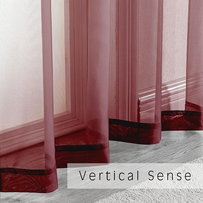 2 Panels Window Burgundy Sheer Curtains 42" x 45" Inches - Image 4