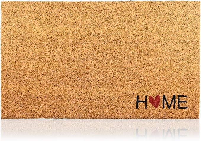 Coir Welcome Mat, Home Heart, 17 x 29 in | 100% Natural Coir, Anti-Shedding by AmaruDoorMats