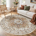 Madane Washable 6ft Circle Round Rug, 6x6 Circular Area Rugs, Turmeric/Grey | by Madane