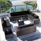 Kullavik Outdoor Patio Furniture Set, 12 Pieces Sectional Rattan Sofa Set Brown by KULLAVIK