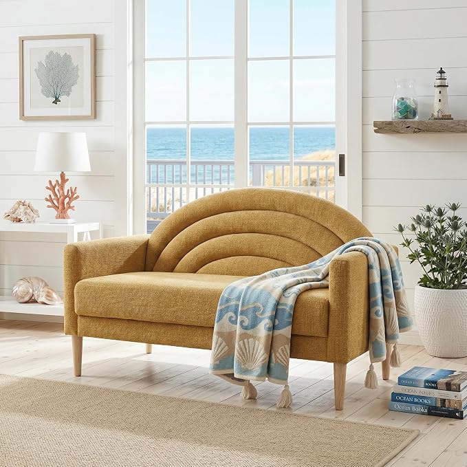 49" Small Loveseat Sofa for Small Spaces, Mid Century Modern Sofa, Linen by QNZK