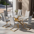 7-Piece Dining Table Set for 6, Modern Rectangular Glass Table by KATBOCFurniture