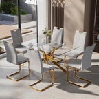 7-Piece Dining Table Set for 6, Modern Rectangular Glass Table by KATBOCFurniture