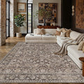6x9 Coffee Brown Vintage Floral Washable Area Rug by HUGEAR