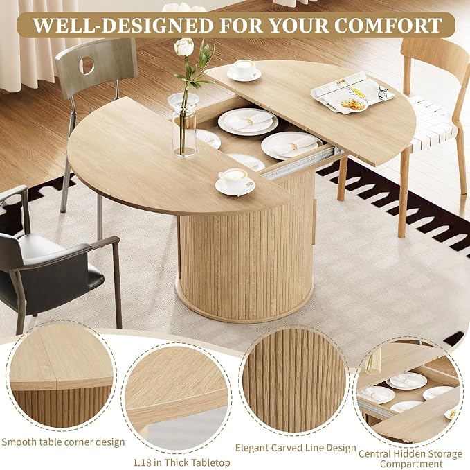 weselon 43"-59" Extendable Round to Oval Dining Table - Image 5