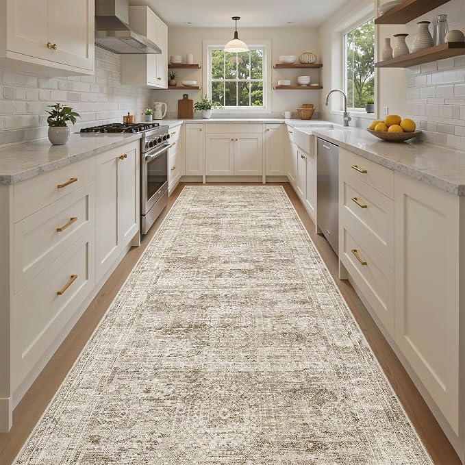 Soalmost Washable 4x12 Hallway Runner Rug Non-Slip Kitchen Entry Rugs Brown | - Image 4
