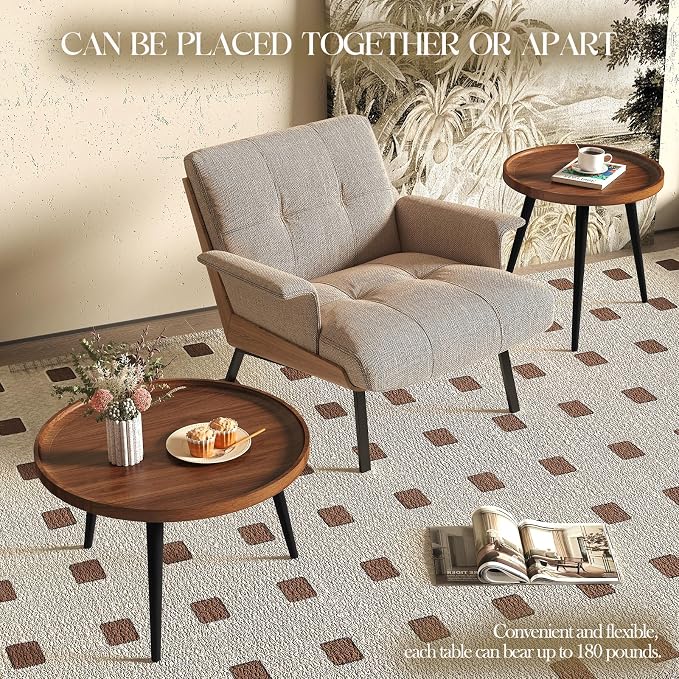 2 Pcs Mid Century Modern Coffee Table Round - Image 6
