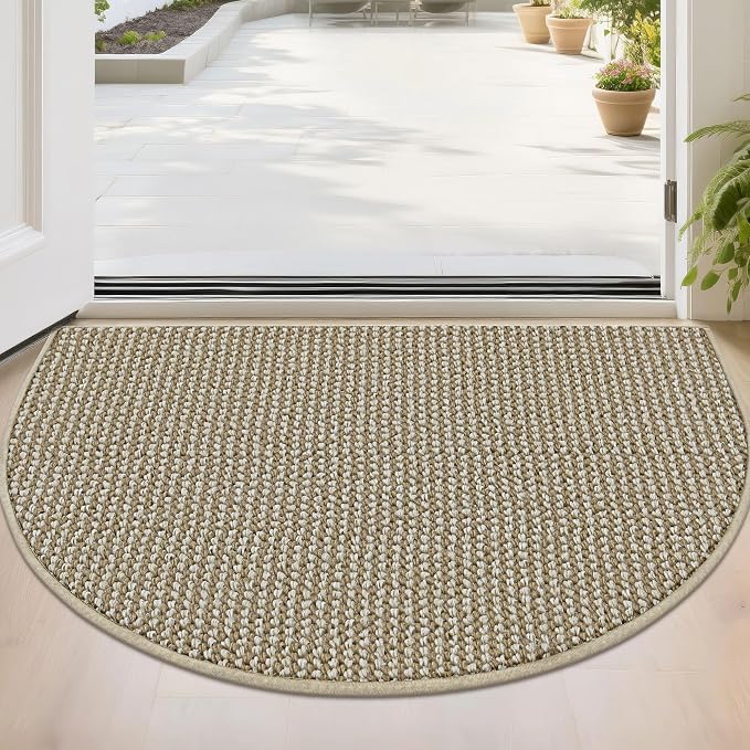 BEQHAUSE Dirt Trapper Door Mat 24" x 36" Half Circle Non Slip, Light Beige | by BEQHAUSE