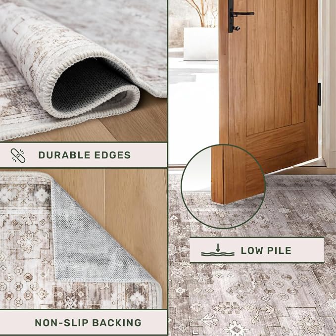 Beige Washable 2'6"x8' Wide Hallway Runners, Kitchen Runner Rug, Non-Slip & - Image 5