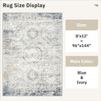 Soalmost Washable Area Rug 8x12 Large Soft Living Room Rugs Blue/Ivory | - Image 5