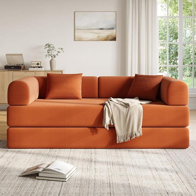 79in Convertible Sofa Bed, Corduroy Boneless Couch Bed, Futon Sleeper Sofa Pull - Image 8