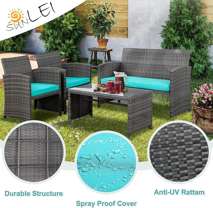 SUNLEI 4-Piece Outdoor Patio Furniture Set, Rattan Chair Wicker Conversation Set - Image 8