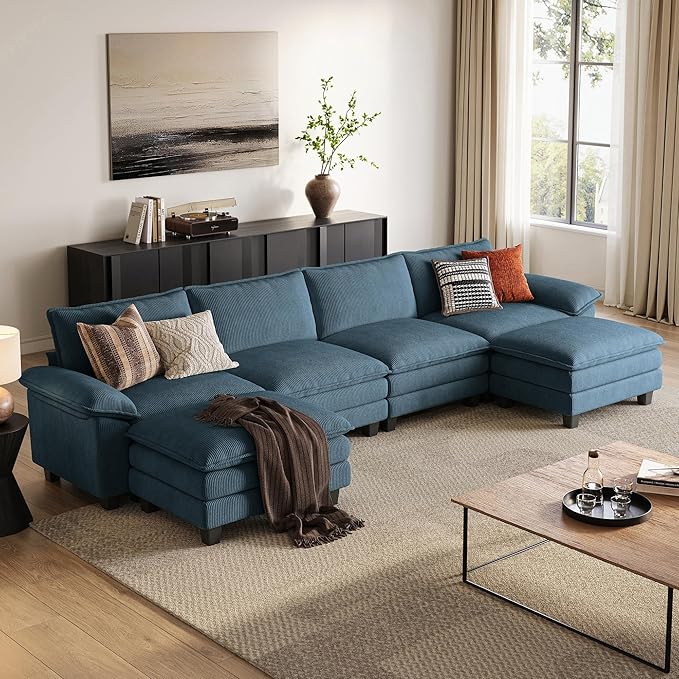 LINSY HOME 157" Modular U-Shaped Sectional Sofa, 4-Seat Corduroy Modern Cloud by LINSYHOME