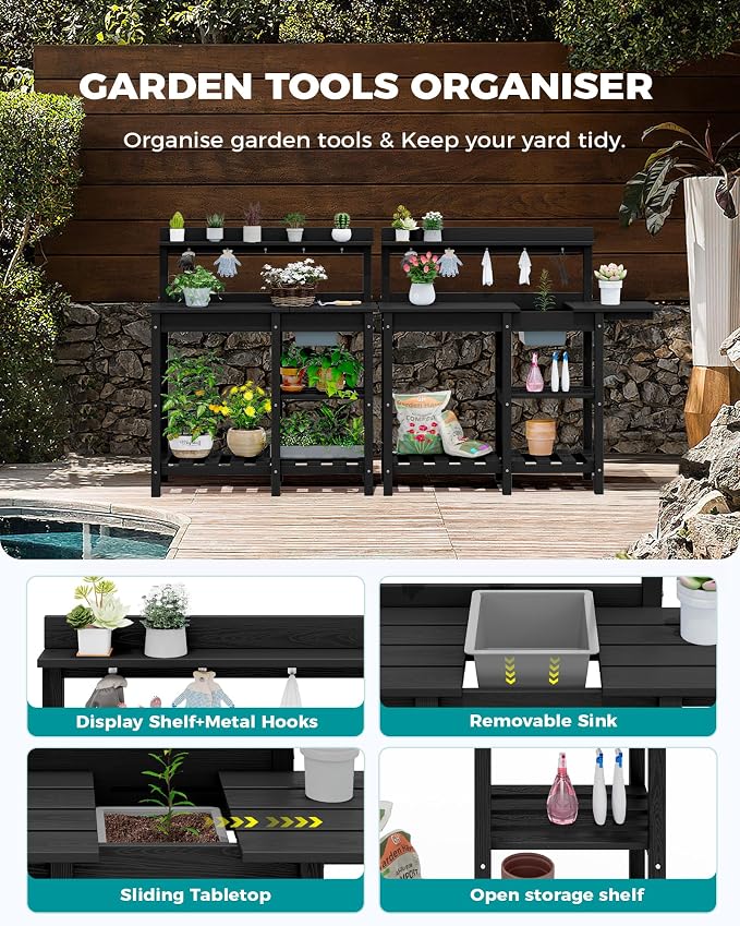 SERWALL Outdoor Potting Bench 2-Piece Set, Rot-Resistant HDPE Potting Table - Image 9