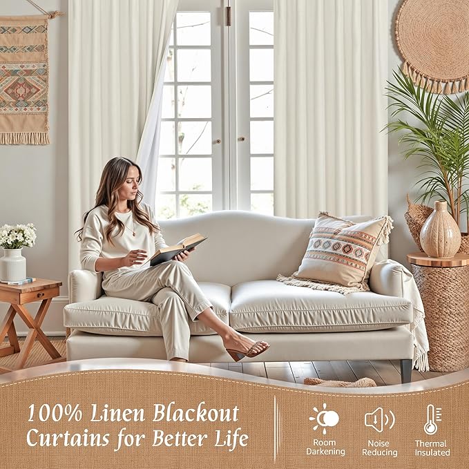 Ivory 100% Blackout Polyester Curtains 84 Inches Long, Polyester Living Room - Image 2