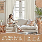 Natural 100% Blackout Linen Curtains 84 Inches 2 Panels, Ivory | Thermal - Image 2