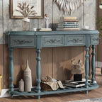 Retro Wood Curved Entryway Console Table 52-Inch Half Moon Hall Sofa Table - Image 3