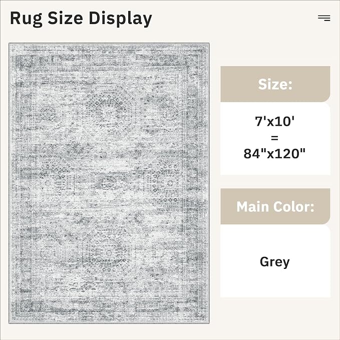 Soalmost 7x10 Area Rug for Living Room Washable Rugs Non-Slip Grey | Low-Pile - Image 5