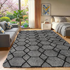 5x7 Area Rugs for Living Room Bedroom, Fluffy Grey and Black Geometric Rug | - Image 6