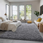 Amdrebio Grey Large Plush Shaggy Rug 6x9 - Image 3