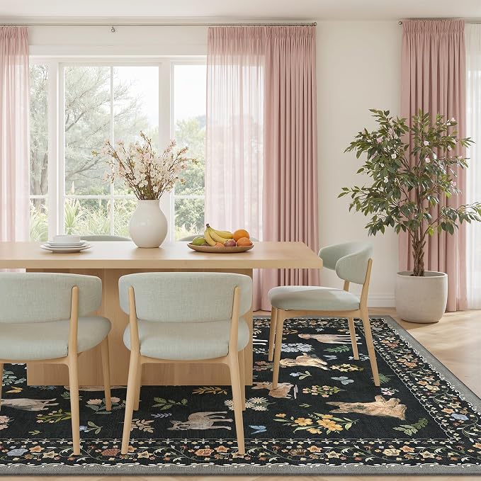 Soalmost Dog 8x10 Area Rugs for Living Room, Washable Animal Soft Rug Black | - Image 4