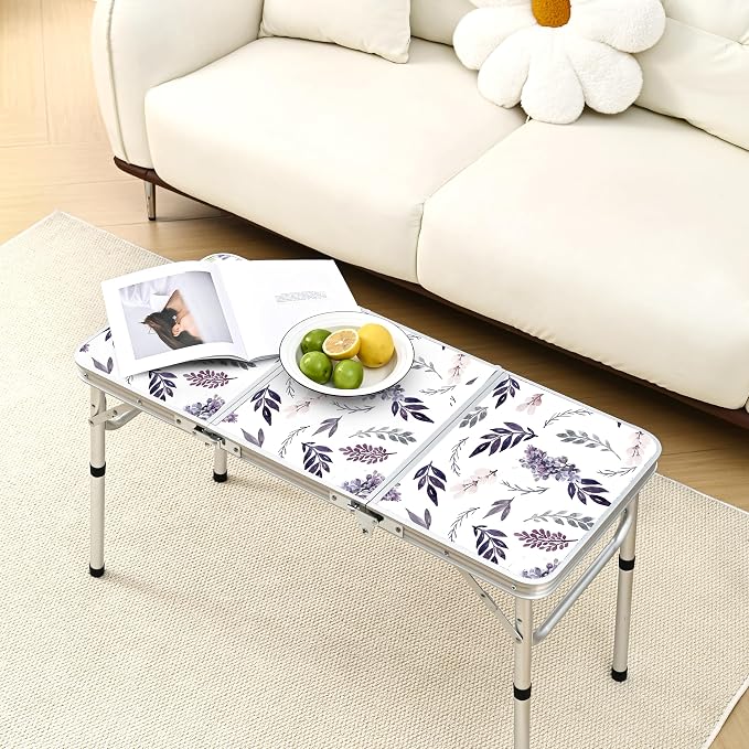 Yriuat Folding Camping Table 3ft Portable Picnic Table Adjustable Height Small - Image 2