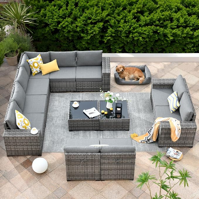 ovios 12 Pieces Patio Furniture Set, Outdoor Wicker Sectional Sofa by OVIOS