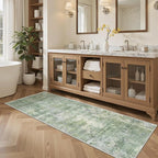 Soalmost Abstratc Runner Rug 2x5 Washable Kitchen Entry Runners Green/Ivory | - Image 4
