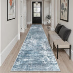 Soalmost Abstract Runner Rug 2x12 Hallway Kitchen Runners Blue/Grey | Stain - Image 4