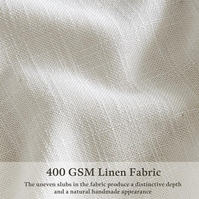 Pleated Semi Sheer Light Filtering Linen Beige Curtains 108 Inches Long | White - Image 3