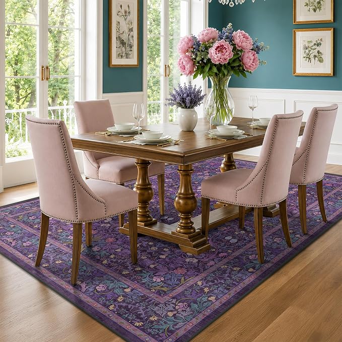 Plum Purple Floral Area Rug 6x9 by HazoHaus