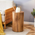 12'' Boho Cylinder Side Table for Living Room, Natural Wood Accent Tables by KTRolster