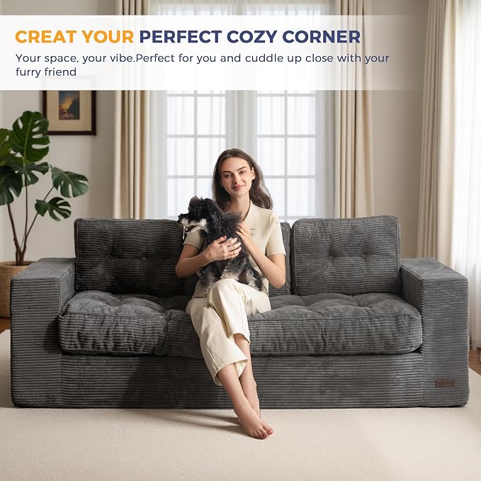 MAXYOYO Oversized Loveseat Sofa Couch, Upholstered Bean Bag Chair Cloud 3-Seat - Image 9