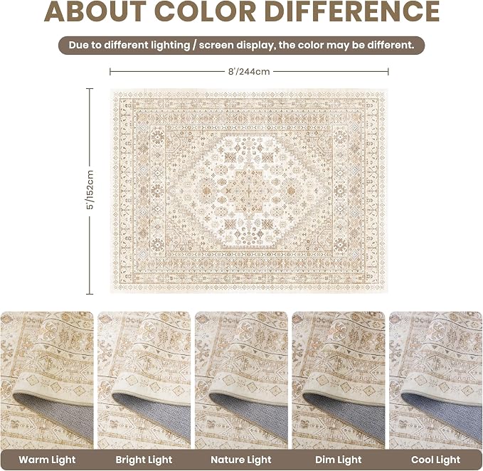 5x8 Area Rugs for Living Room, Large Washable Rug, Dining Room, Low Pile - Image 2