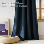 NICETOWN Navy Blue Faux Linen Room Darkening Rod Pocket Curtains 63 inch Length - Image 3