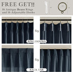 96 Inches Pinch Pleated Semi Sheer Memory Shaped Navy Thick Linen Curtains | - Image 5