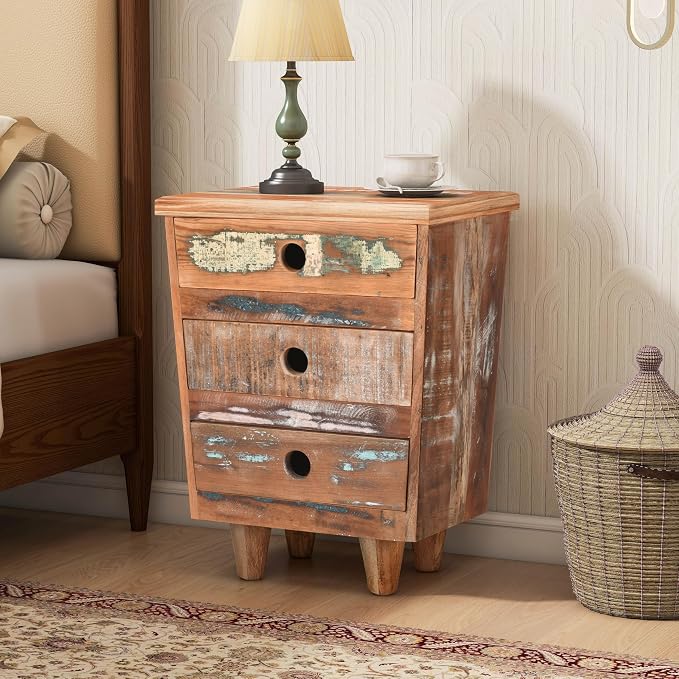 End Table Recycled Wood Nightstand, Side Table by Unknown