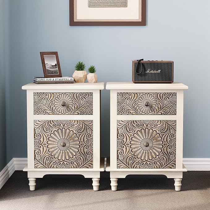 HOMPUS Night Stand Set 2, Vintage Nightstand - Image 9