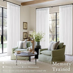Pinch Pleated 90 Inch Linen Light Filtering Snow White Curtains - Image 2