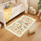 DUKINO 2x4 Entryway Rug, Floral Washable Kitchen Rugs Non Slip Beige Yellow | - Image 3