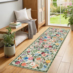 PLHXFR 2.6x8 Washable Runner Rug：Floral Indoor Kitchen Soft Carpet Green | - Image 3
