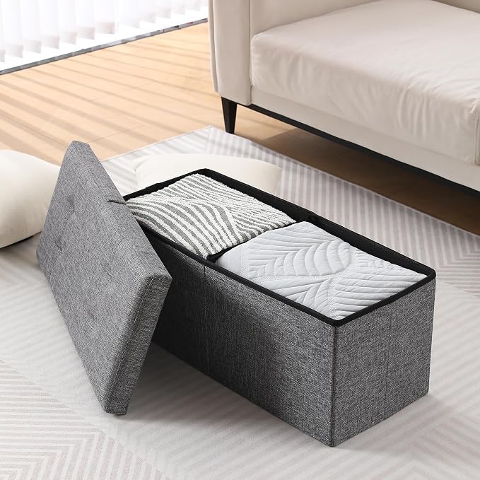 Storage Ottoman Bench Foldable Seat Footrest Shoe Bench End of Bed Storage - Image 6
