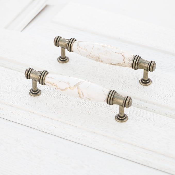 Set of 4 Marble Ceramic Handle Antique Cabinet Door Pull Modern Euro Style - Image 4