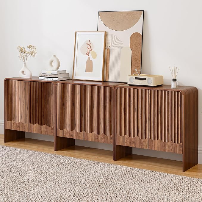 FurSch Fluted Sideboard Buffet Cabinet Set of 3, Mid Century Modern Storage by FurSchFurniture